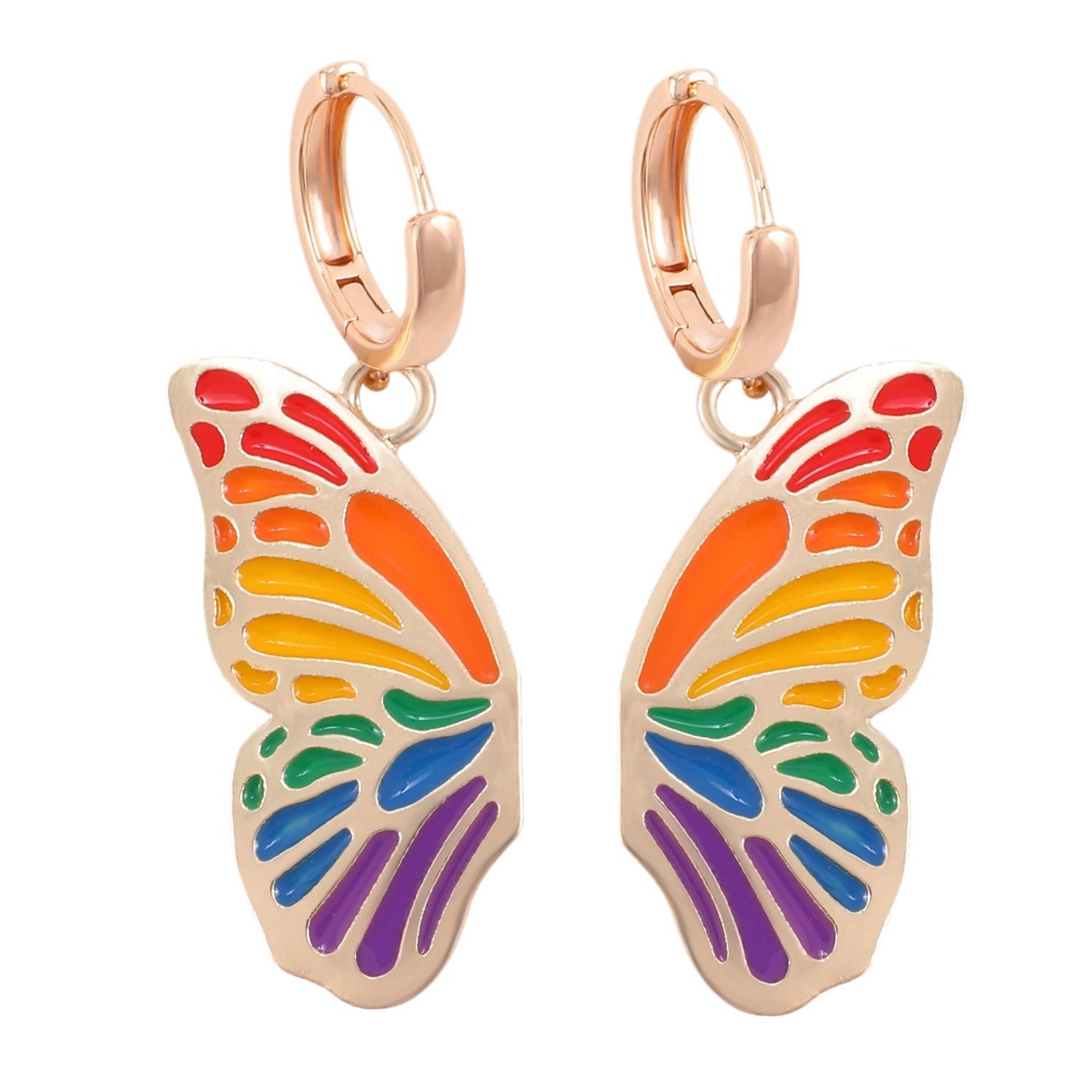 Wholesale Rainbow Alloy Love Peace Symbol Butterfly Wing Earrings